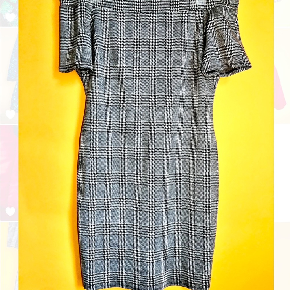 3X Black and White Plaid & Houndstooth Dress